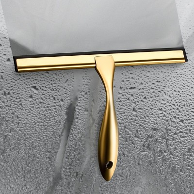 金色有孔不锈钢玻璃刮水器家用擦窗器硅胶清洁工具玻璃刷沐浴刮刀