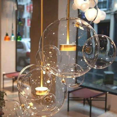餐厅吊灯北欧三头现代简约玻璃服装店吧台吊灯创意个性米奇泡泡灯