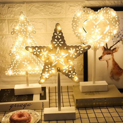 亚马逊LED小夜灯星星爱心圣诞树台灯房间装饰灯电池灯生日摆台灯