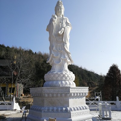 石雕三面观音像寺庙大型滴水观音菩萨雕像汉白玉送子观音摆件厂家